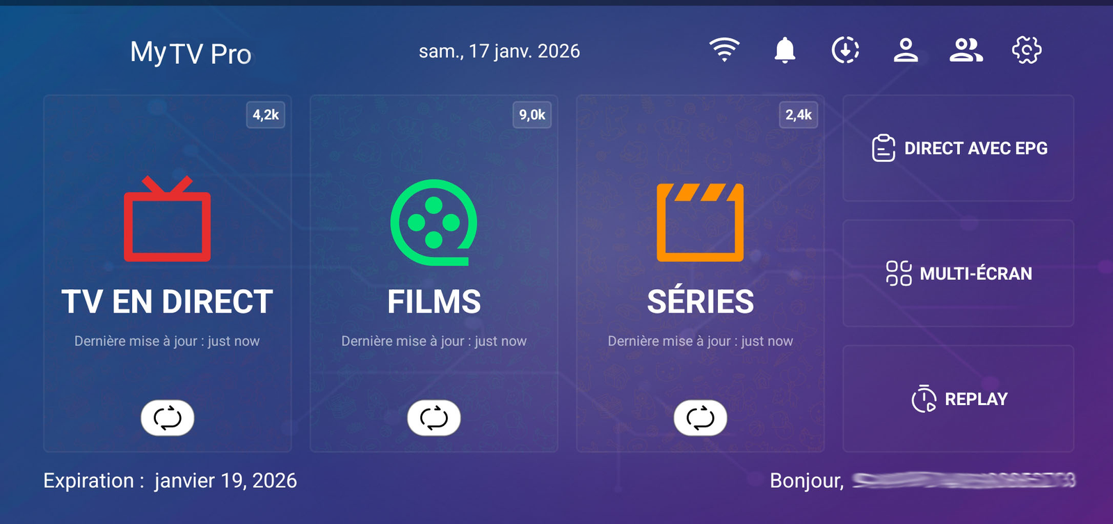Application Myiron TV Pro Interface 4K